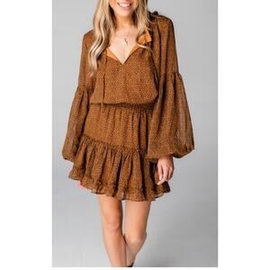 Buddy Love Zozo Animal Print Tiered Dress Medium Balloon Sleeve Boho Chic